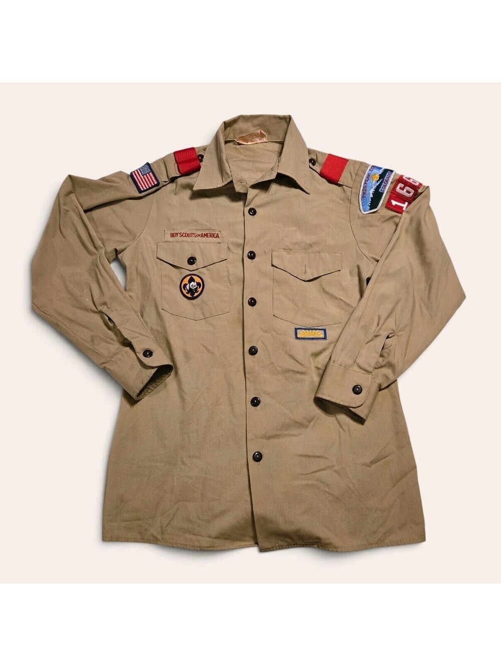 Boy Scouts Of America Mens S Uniform Shirt USA Patches BSA Long Sleeve
